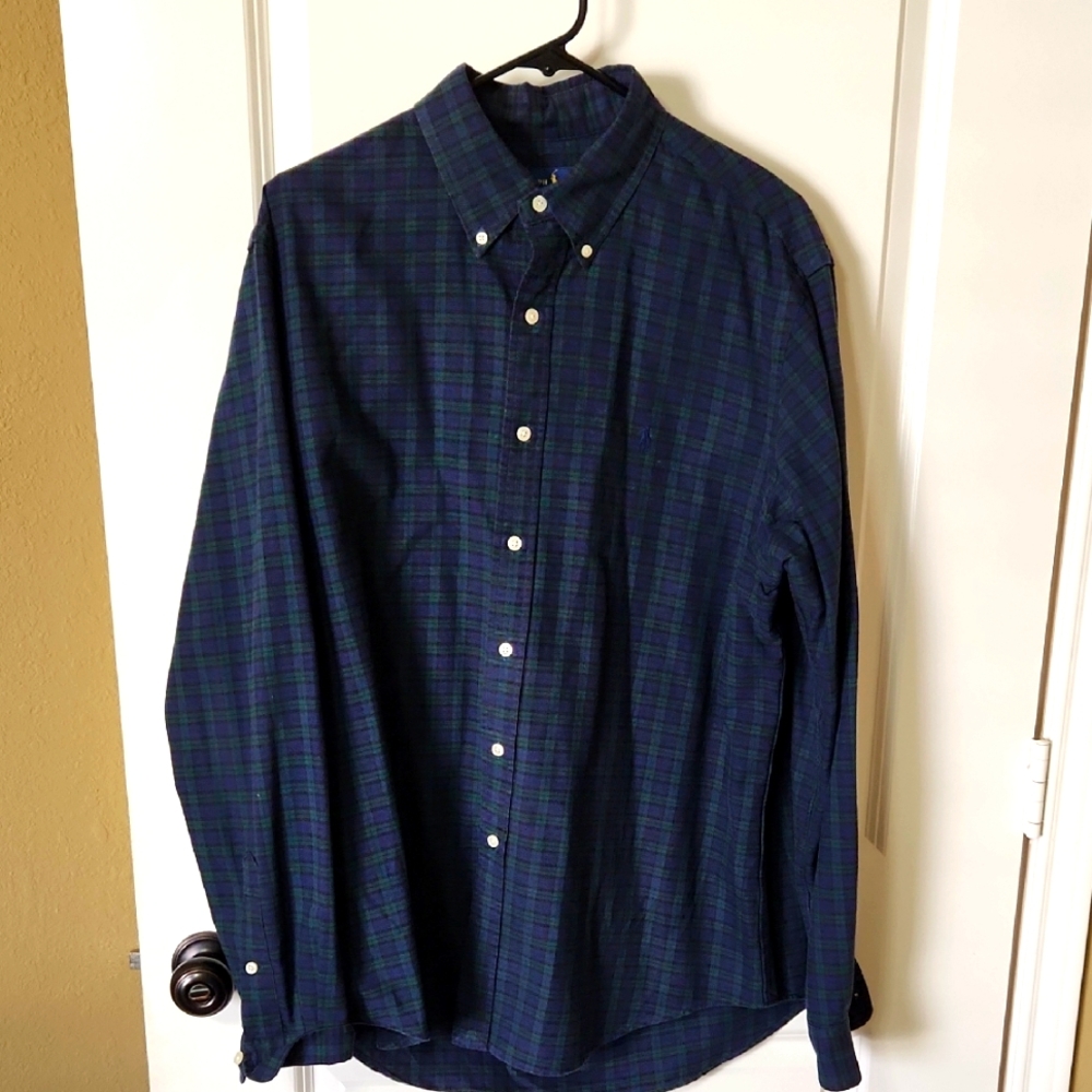 Ralph Laure Men's Blue and Green Plaid Shirt